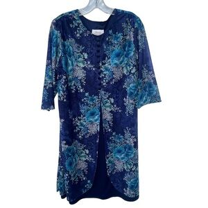 Westside Clothing Co. Navy Blue Floral Button Front Dress Women’s Size 14 Petite